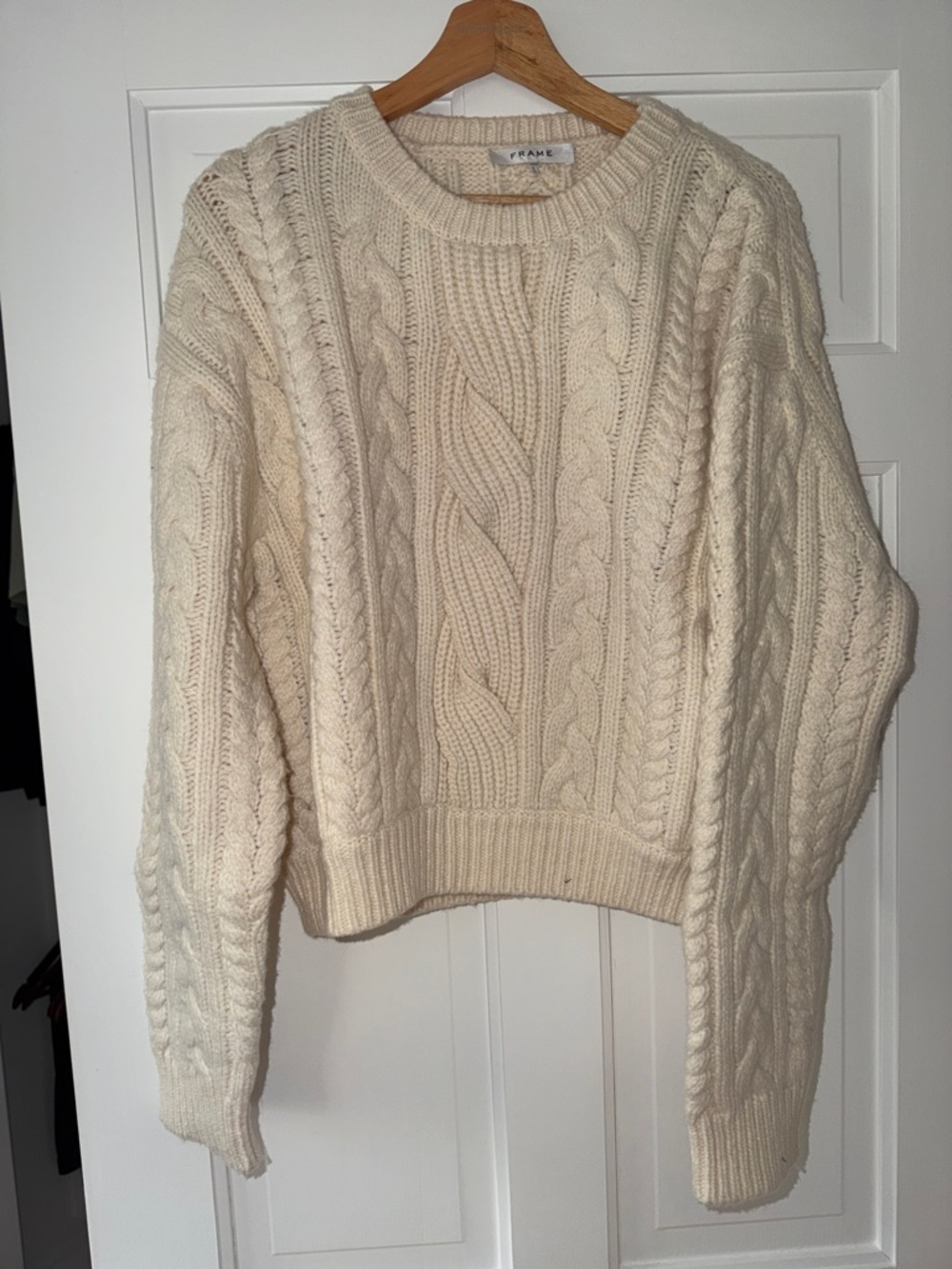 Frame Denim Ivory Cable Knit Crewneck Sweater